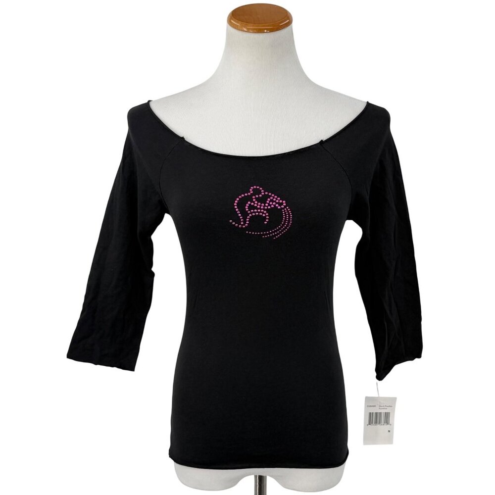 Vtg 90s NWT Smudge Black Studded Aquarius Tee | Dark Academia Grunge Y2K Indie M - Picture 2 of 13